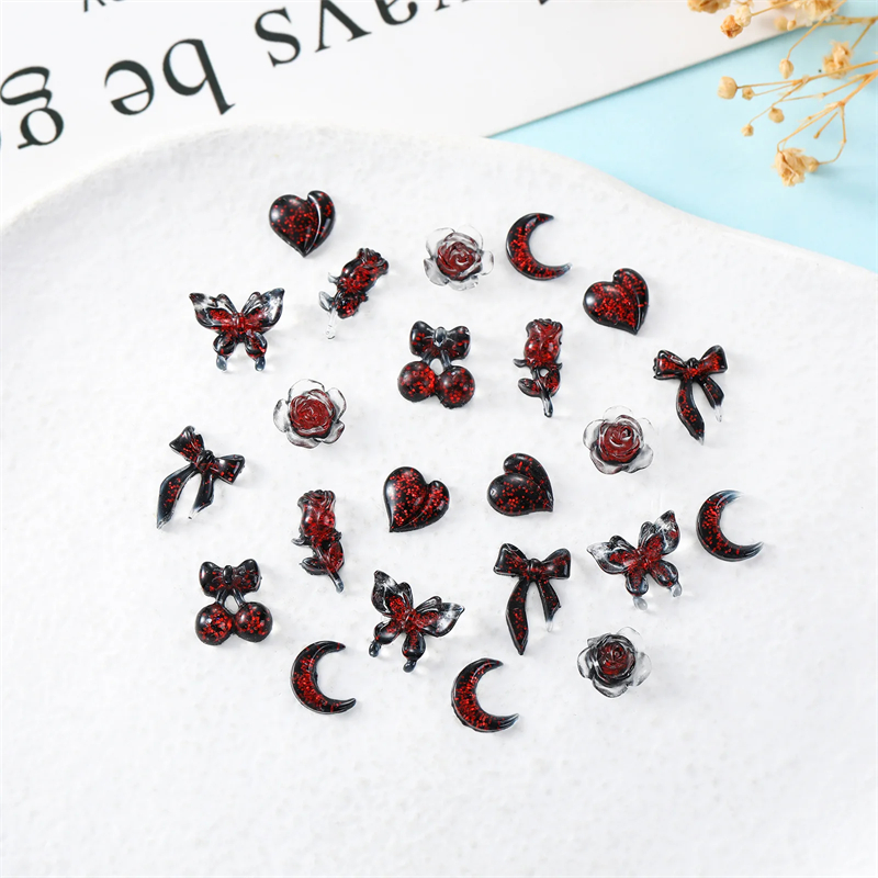 Nail Art Vampire - 50ชิ้นอุปกรณ์เล็บแวมไพร์ผสมริบบิ้นเรซินโบว์คาเมลเลียดอกทิวลิปหัวใจเล็บอุปกรณ์ประดับตกแต่งเสน่ห์อัญมณี DIY