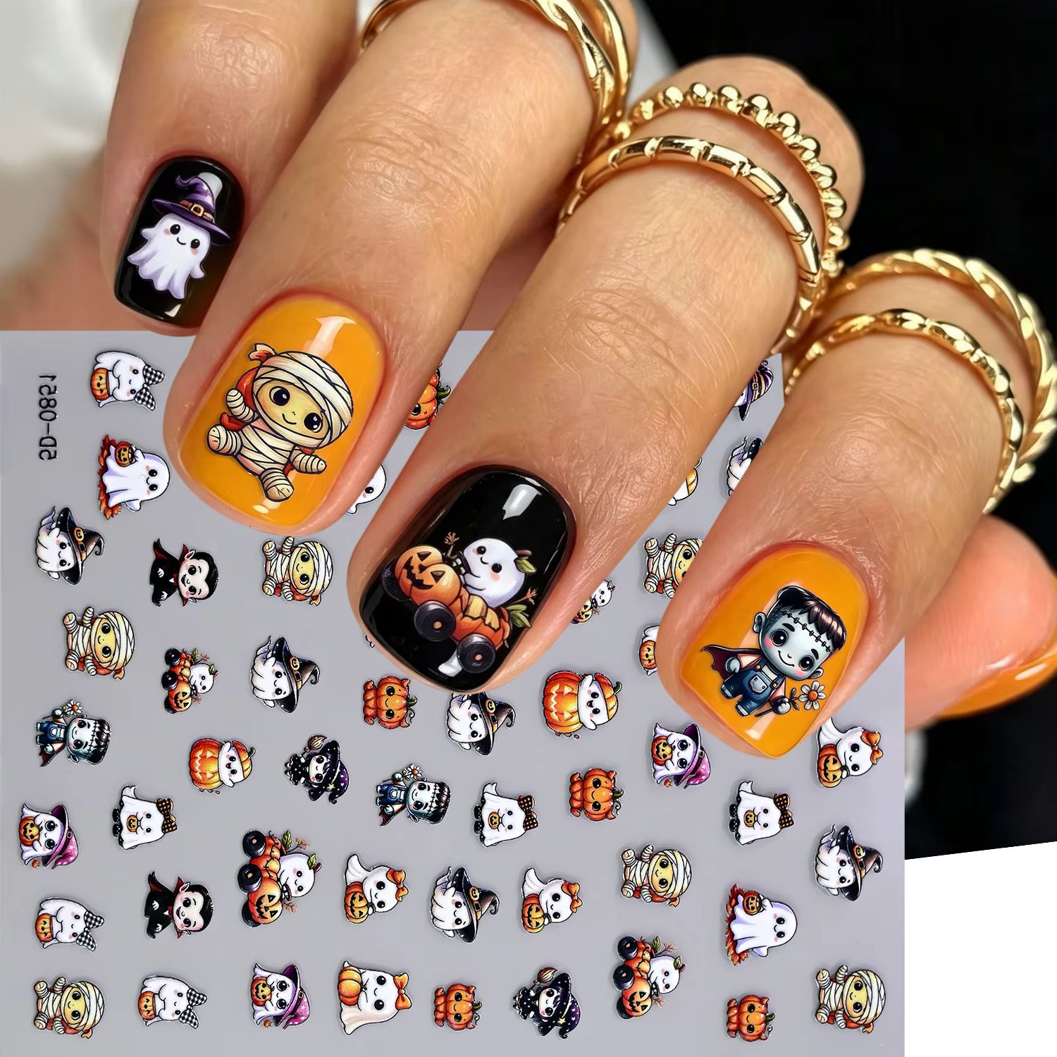 Nail Art Vampire - สติ๊กเกอร์ตกแต่งเล็บ 5D ลายนูน ลายการ์ตูนน่ารัก ผี ฟักทอง