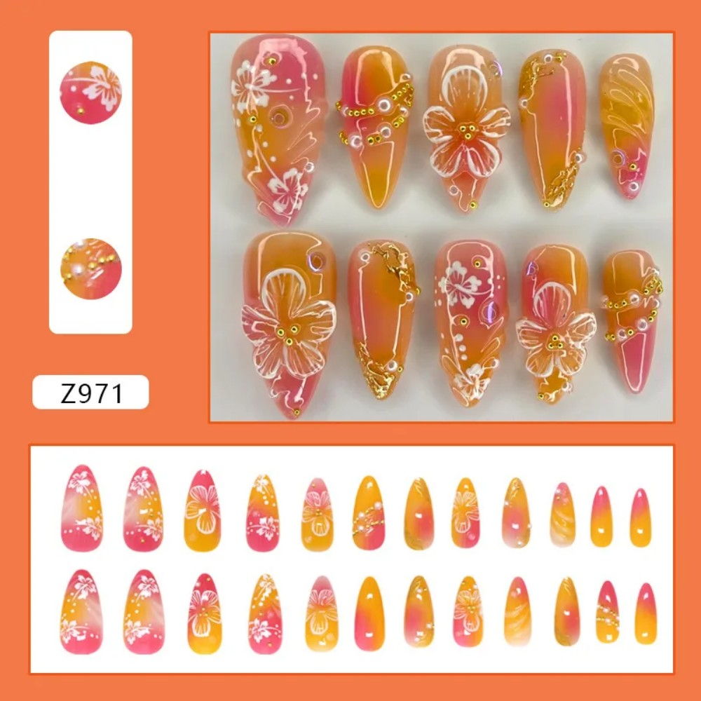 เล็บปลอมสีชมพูไล่เฉดแบบอัลมอนด - Nail Art Press On บทวิจารณ์และราคา