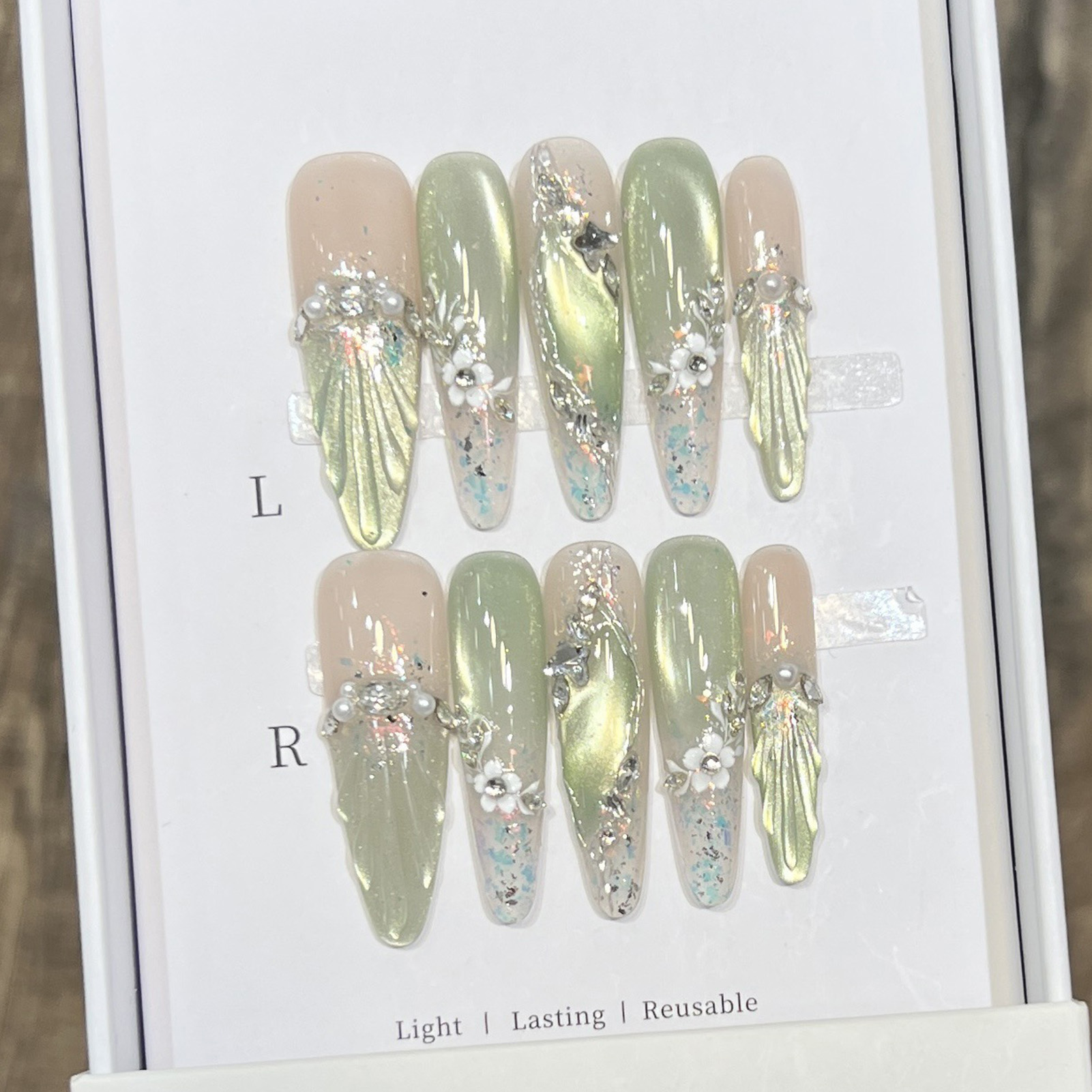 10pcs ยาวอัลมอนด์เล็บปลอมเคล็ด - Nail Art Xs บทวิจารณ์และราคา
