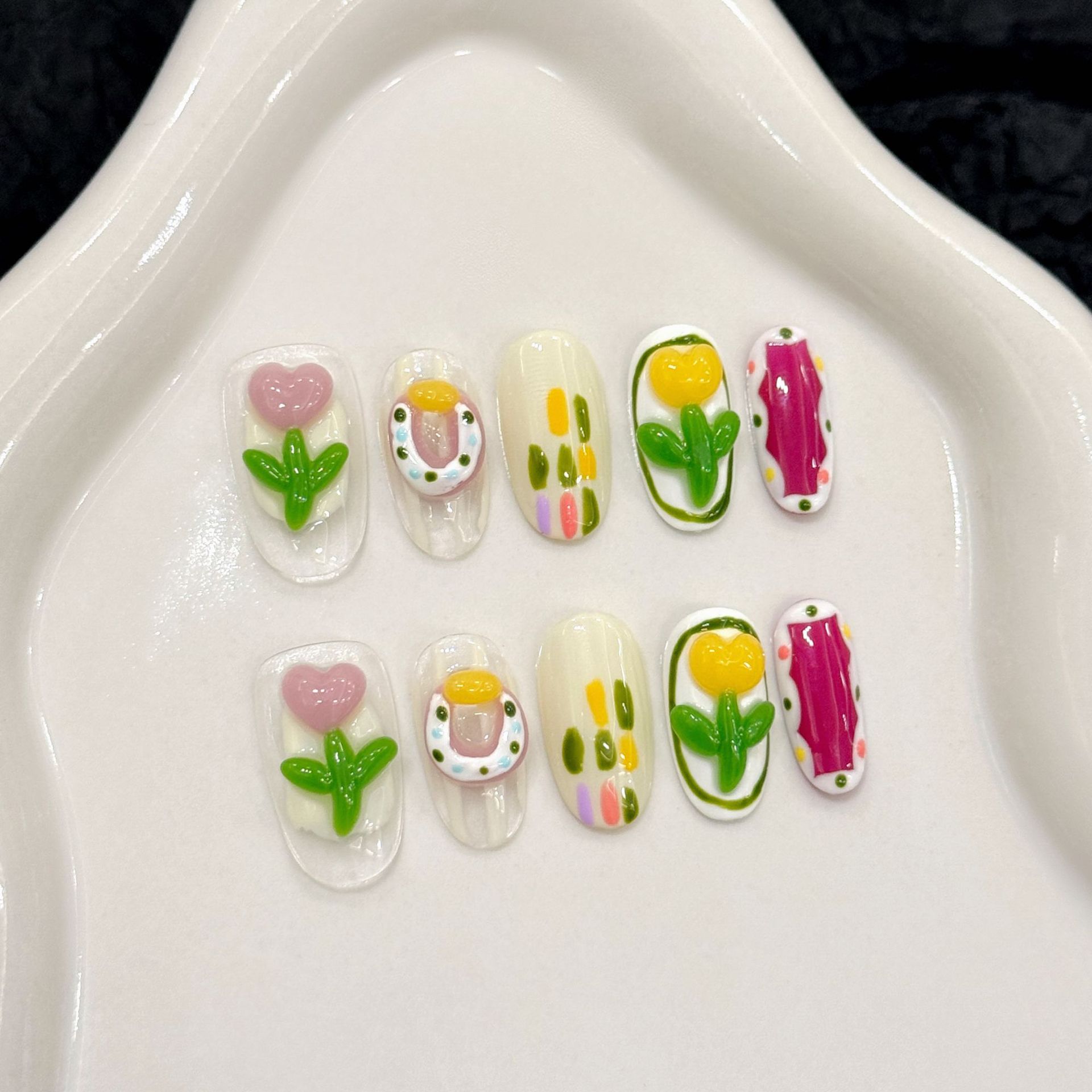 10pcs Handmade กดบนเล็บ 3D สตร - Nail Art Xs บทวิจารณ์และราคา