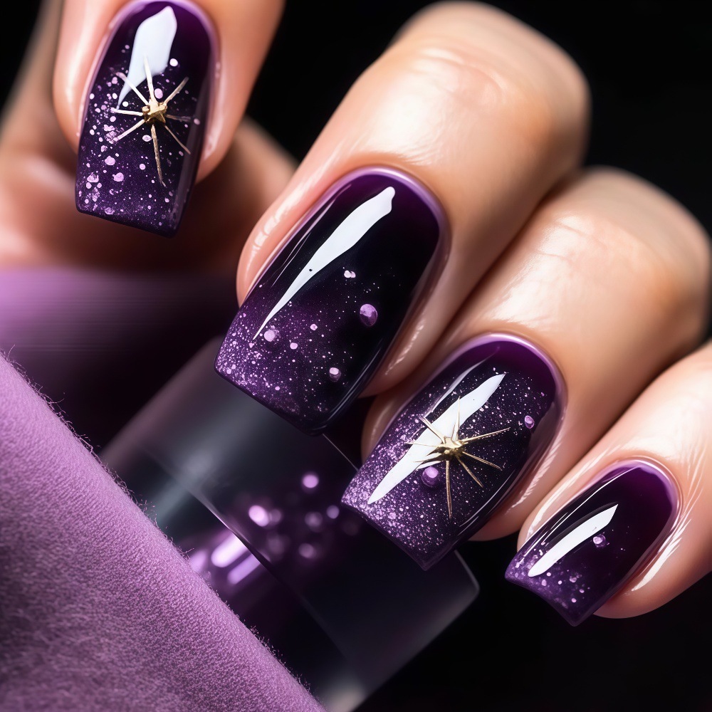 เล็บปลอมสั้น-กลาง ไล่เฉดสีม่วง - Nail Art Press On บทวิจารณ์และราคา