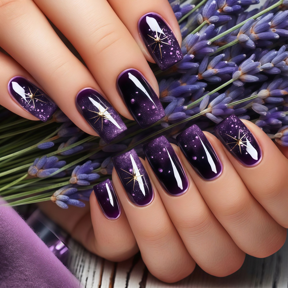 เล็บปลอมสั้น-กลาง ไล่เฉดสีม่วง - Nail Art Press On บทวิจารณ์และราคา