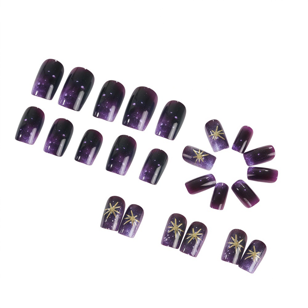 เล็บปลอมสั้น-กลาง ไล่เฉดสีม่วง - Nail Art Press On บทวิจารณ์และราคา