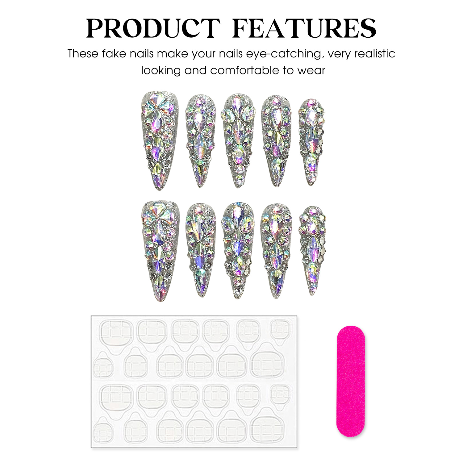 10pcs Handmade กดบนเล็บยาว Sti - Nail Art Press On บทวิจารณ์และราคา